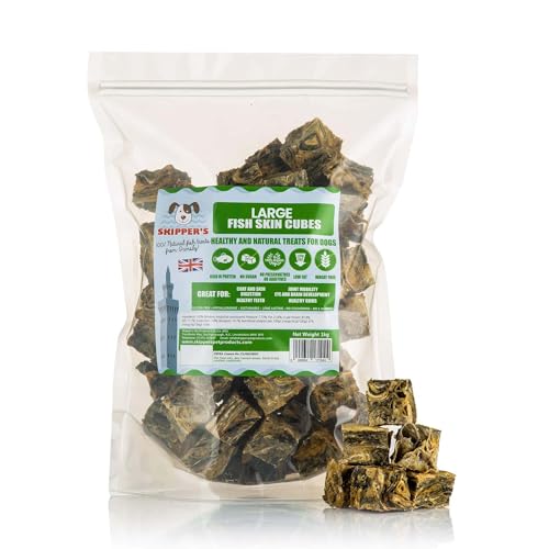 SKIPPER'S Fish Skin Jerky Cubes, Gently Air Dried Dog Treats, Healthy & Natural Treat for Dogs Hypoallergenic Grain Free