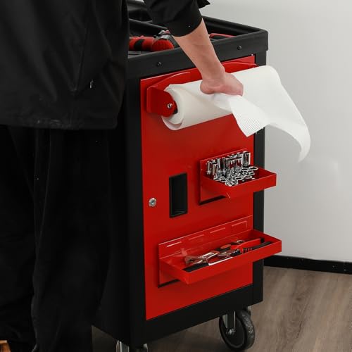 Image of Mayouko Magnetic Toolbox Shelf & Tray Set, 4-Piece Tool Box Cabinet Side Shelf Storage, Workshop, Spray Can & Tissue Holder, Red