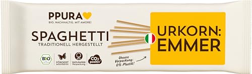 PPURA Bio Spaghetti Emmer Pasta 500 g, 100% natürliche Spaghetti aus dem Urkorn Emmer, Made in Italy - italienische Nudeln ohne Zusatz-, Farb- oder Konservierungsstoffe