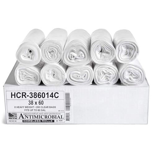 Image of Aluf Plastics 60 Gal Clear Trash Bags, 14 Micron (EQ.), 38 inch x 60 inch (150 Pk)