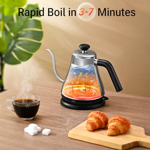 Image of Mecity Electric Kettle Gooseneck Water Kettle Stainless Steel Tea Kettle Water Boiler Fast Heating, Auto Shut Off, 27 fl oz, 1000W, Stainless Steel