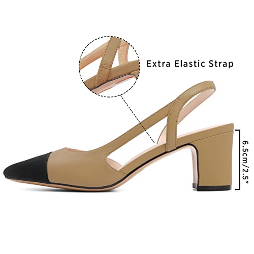 Image of MICIFA Slingback Heels for Women,Round Toe Chunky Heeled Pumps Ankle Strap Fashion Splicing Dress Shoes