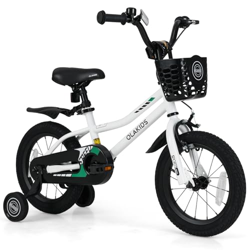 Image of Olakids Kids Bike, 12 14 16 18 Inch Toddlers Bike with Training Wheels Basket Adjustable Seat and Handlebar, Handbrake and Coaster Brake, Children's Bicycle for Boys Girls 3-8 Years Old