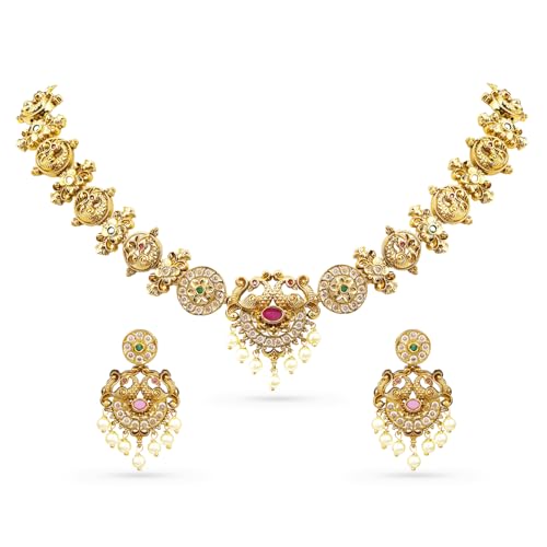 Image of Rubans Gold Plated Traditional Necklace Set Festive Jewellery Gift for Women & Girls