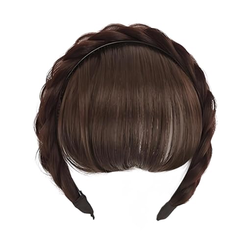 Quick Hairstyle - Pelucas trenzadas de espina de pescado, diadema de fibra con flequillo de aire, aro para mujer, diadema con flecos y pelucas trenzadas