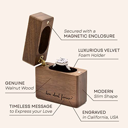 Muujee How About Forever Slim Engagement Ring Box - Engraved Wooden Ring Box For Wedding Ceremony Engagement Proposal Ring Bearer Box - Anniversary Birthday Gift Ideas #TOP1