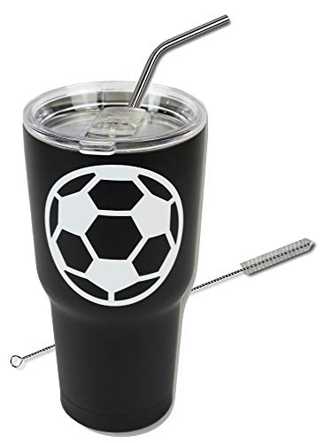 Soccer Tumbler Cup 30 oz with Lid, Straw and Cleaner, Gift for Mom