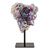 KALIFANO Large Angel Aura Amethyst Geode on Stand - Titanium Bonded High Energy Crystal Amethyst - Natural Reiki Amatista Rock with Healing and Calming Effects (Family Owned and Operated)