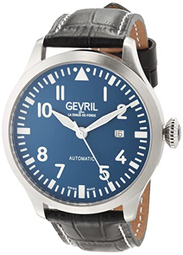 Gevril 43503-01 Men's Vaughan Swiss Automatic Watch, Genuine Italian Black/White Stitching Leather Strap