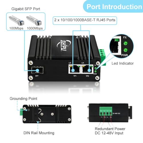 Image of Industrial Gigabit Fiber Media Converter DC12-48V Ethernet Switch