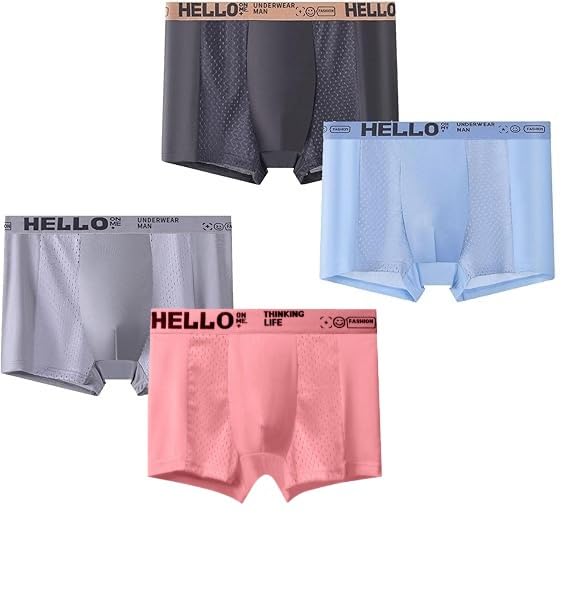 Men's Mesh lce Silk Underwear Box Briefs Breathable Underwear Trunks Underpanties Multipacks for Men C/X