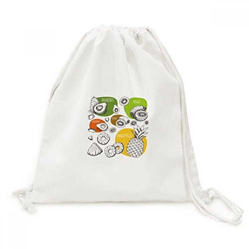 Sac cordon motif ananas kiwi en toile pour vos sorties et shopping quotidien