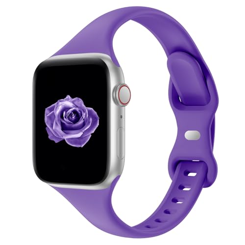 Image of Thin Slim Band Compatible with Apple Watch 38mm 40mm 41mm 42mm 44mm 45mm 46mm 49mm, Replacement Silicone Sport Strap for iWatch Series 11 /10 /9 /8 /7 /6 /5 /4 /3 /2 /1 Ultra SE Women Men, Purple