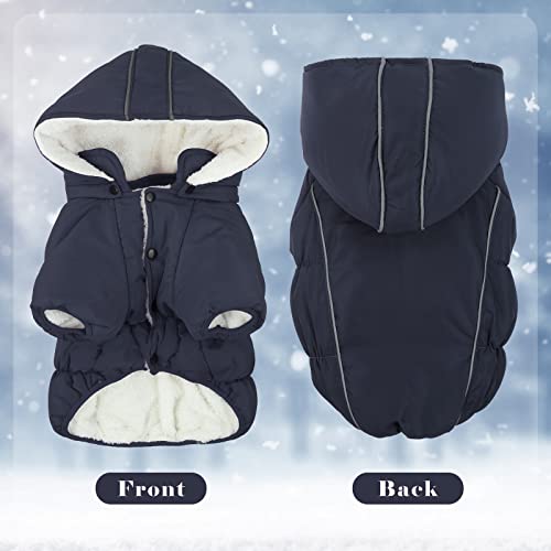 Lelepet Warm Dog Fleece Hoodie, Windproof Dog Winter Jacket, Reflective Dog Coat For Cold Weather, Thick Fleece Padded Dog Winter Clothes Vest For Small Medium Dogs, Detachable Hood & Leash Hole #TOP1