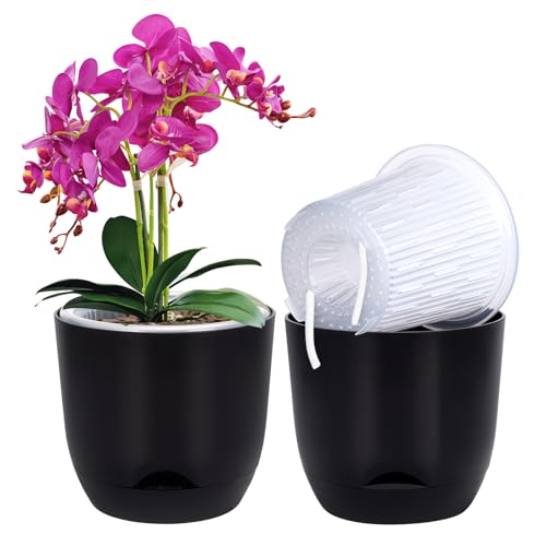 QCQHDU 2 Pack Orchid Pots with Holes for Repotting, Double-Layer