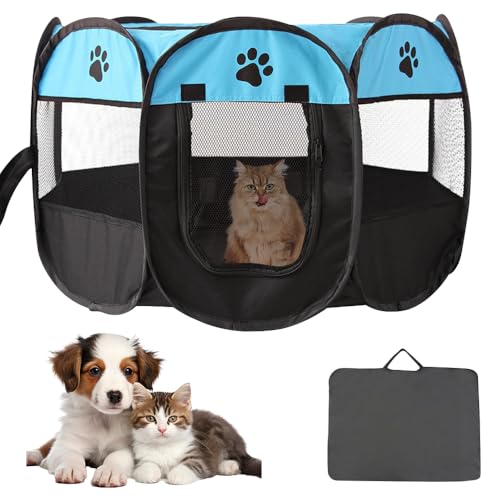 SKIKHN Parque para Perros, 73x73x43cm Parque Plegable para Perros, Portátil Parque para Perros, Impermeable Parque de Juego de Tela Oxford, Lavable Durable para Cachorros, Gatos, Conejos