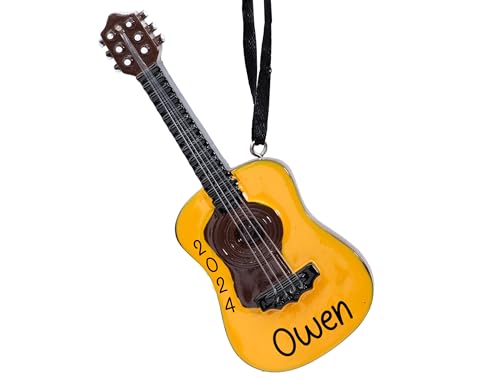 UniqXmas Personalized Acoustic Guitar Musical Instrument Christmas Ornament 2025 | Acoustical Wooden Guitar Ornament for Xmas Tree | Unique Gift for Band Guitarist Music Lovers - Custom Name and Year