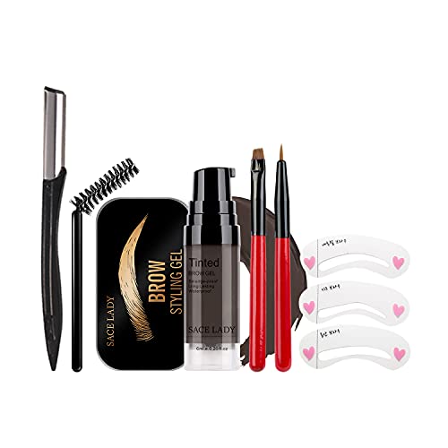 Waterproof Eyebrow Tint Gel Kit, Long Lasting Brow Color Gel Mascara for Eyebrow Makeup,Flake-proof,Smudge-proof, Black Brown