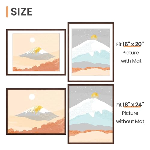 Image of upsimples 18x24 Picture Frame, Display Pictures 16x20 with Mat or 18 x 24 Without, Wall Hanging Poster Frames, Brown, 1 Pack