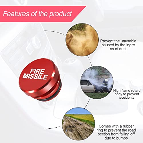 Cigarette Lighter Plug Cover for Car, Dustproof Waterproof Cigarette Lighter Plug, Universal for Most Vehicles, Cars, Boat, RV with 12 Volt Power Source (Red-FIRE Missile) - Image 4