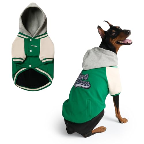 Image of Spark Paws Varsity Dog Hoodie - Premium Dog Sweater for Small, Medium, and Large Dogs | Warm Clothes for Pets, Winter Jacket Alternative - Green - 4XL