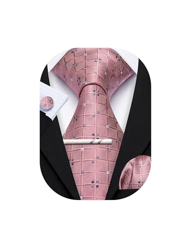 Image of YOHOWA Men Plaid /Striped Ties Set Silk Business Wedding Formal Fashion Necktie and Pocket Square Cufflinks Set
