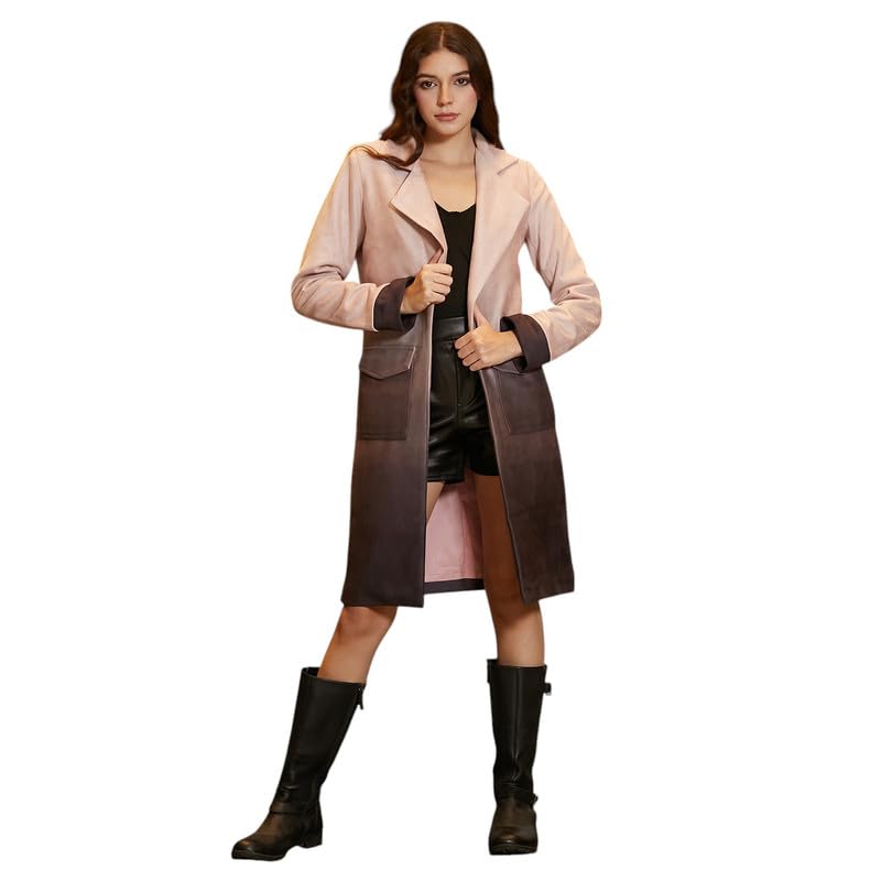Image of Campus Sutra Women's Double-Breasted Fleece Long Coat For Casual Wear | Lapel Collar | Long Sleeve | Button Closure | Coat Crafted With Comfort Fit For Everyday Wear