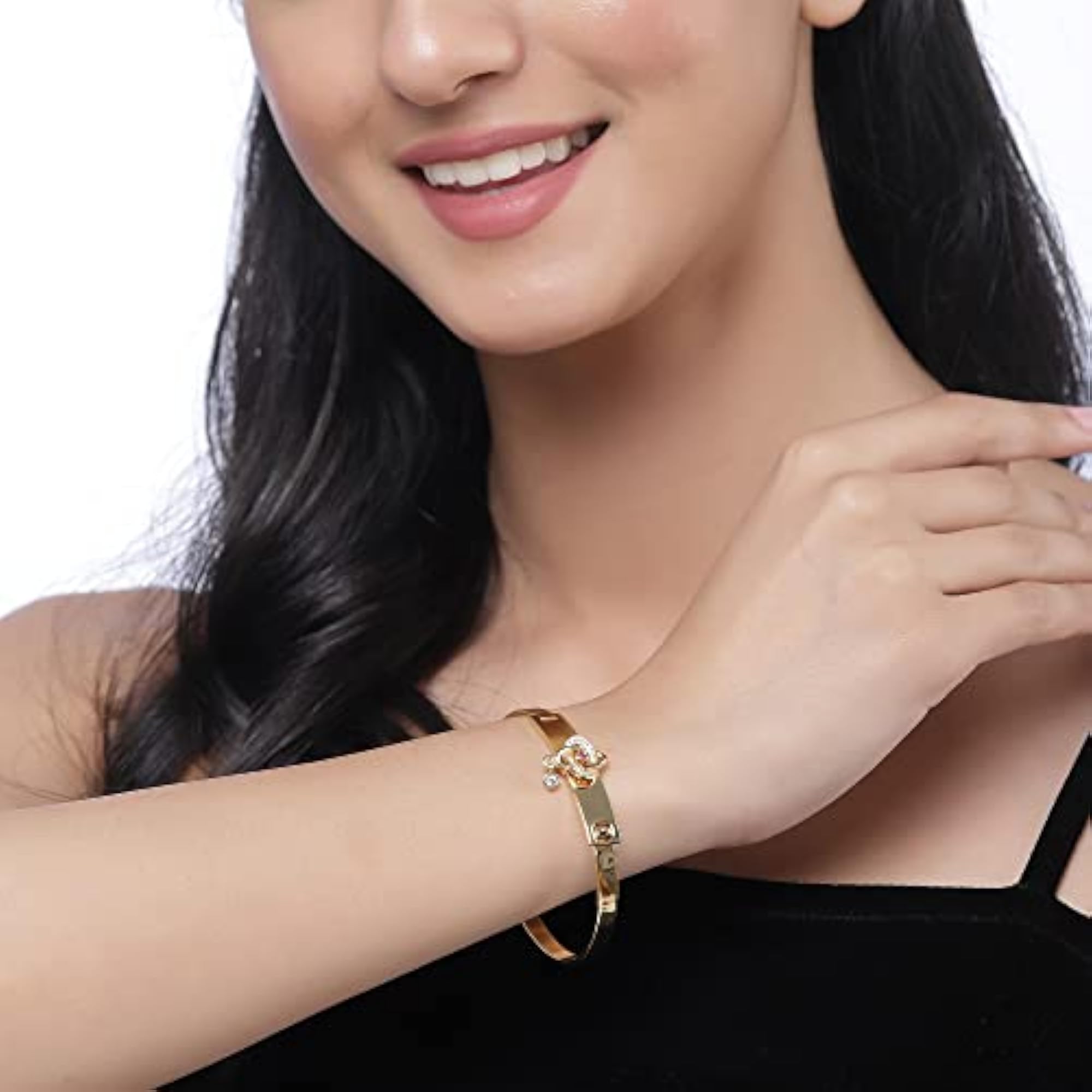 Gold-Plated American Diamond Bangle Style Bracelet