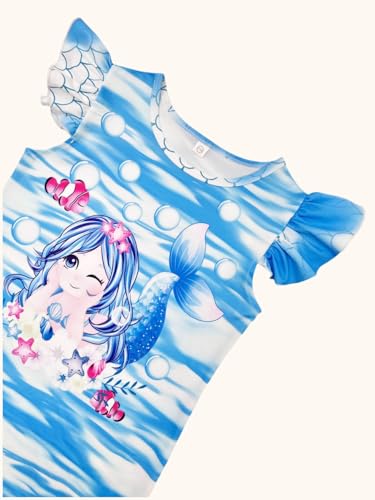 Bow Dream Girl Dress Cute Cartoon Party Birthday Holiday Matching Clothes for Girls Blue Mermaid4