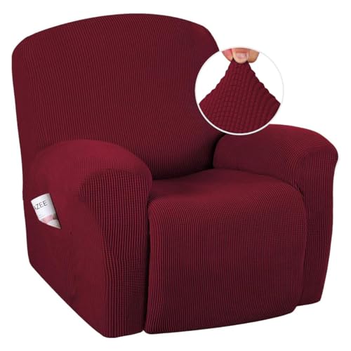 Image of H.VERSAILTEX Stretch Recliner Slipcovers 1-Piece Durable Soft High Stretch Jacquard Sofa Furniture Cover Form Fit Stretch Recliner Cover /Protector (Recliner, Burgundy Red)