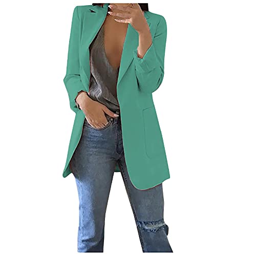 Plus Size Blazers For Women 4X, Women Solid Open Front Pockets Cardigan Formal Suit Long Sleeve Blouse Coat For Women Womens Black Blazer Blazer Dress For Women Sexy Oversized (4Xl, Green -16) Honiser
