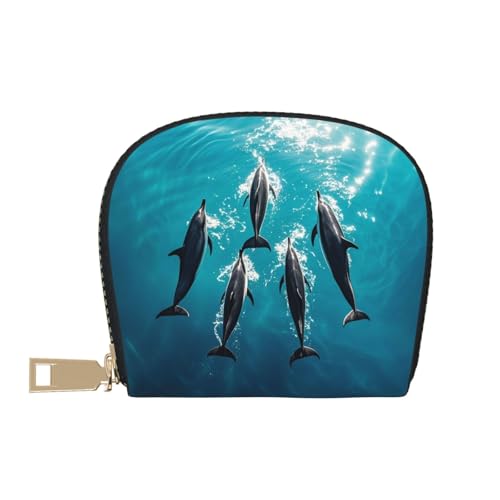 Dancing Dolphins Print Credit Card Holder, PU Leather Small Card Bag Wallets with Zipper for Women Men id Business Card2