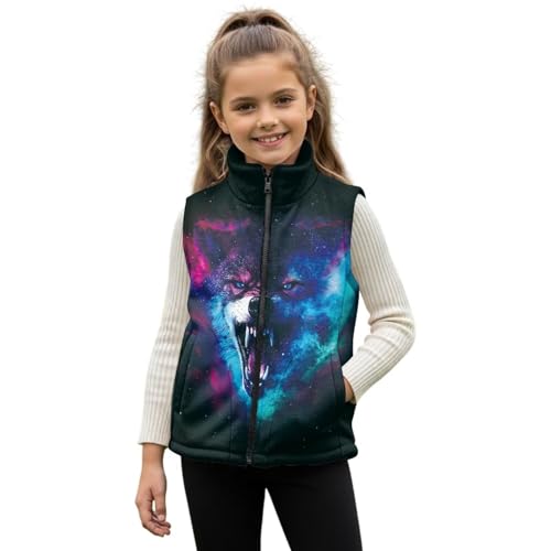 Rarucativ Blue Wolf Kids Zip Up Vest 4T Casual Winter Lightweight Sleeveless Fleece Jacket with Pocket Polyester Versatile Fall Outfits Fashion Clothing for Daily Life