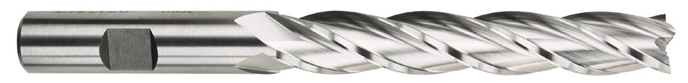 44213 Extra Long Length Single End Mills, High-Speed Steel, Center Cutting, Bright Finish, 4 Flutes, 7/16" x 1/2" Size