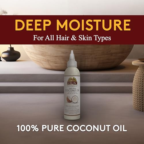 OKAY 100% Pure Coconut Oil for Hair & Skin - Coconut Oil for Women & Men, Perfect for Body & Face, for Massage & Moisturizer, Natural - 6 Fl Oz Squeeze Bottle (Pack of 1)