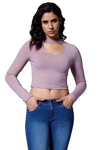 Image of High Star Women's Choker Neck Fitted Full Sleeves Crop Top