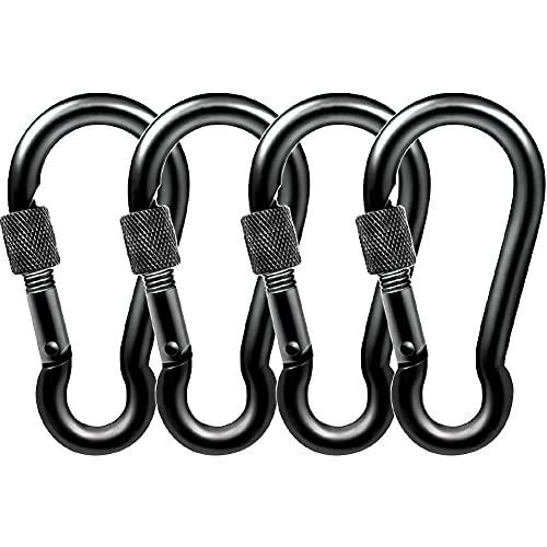 PROND Locking Carabiners, Heavy Duty Carabiner, 316 Stainless Steel Screw Lock Carabiner Hooks (Black - 4PCS)