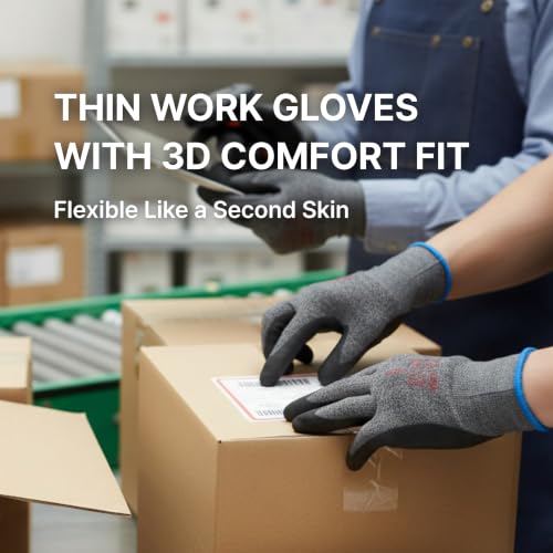 Image of DEX FIT Work Gloves FN330, 3D Comfort Stretch Fit, Power Grip, Durable Foam Nitrile Coated, Smart Touch, Thin & Lightweight, Machine Washable, Grey 7 (S) 3 Pairs