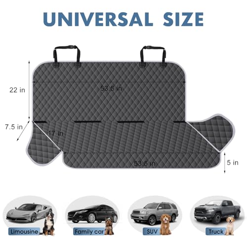 Image of NECKORY Backseat Cover for Dogs, Waterproof and Non-Slip Pet Bench Seat Covers, Car Seat Protector for Back Seat, Universal Size Rear Car Seat Cover Fits Cars, Trucks and SUVs, M-Charcoal Grey&Grey