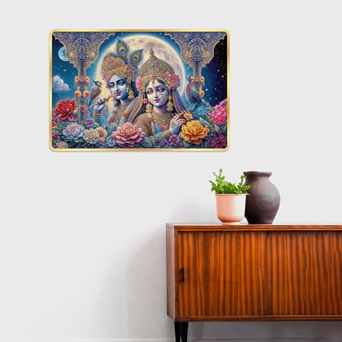 Image of Indianara Radha Krishna Painting With Golden Frame, 18 x 12 Inches (Style 2)