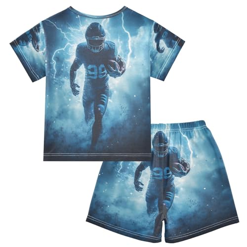 ALAZA American Football Player Blue Pajamas Set Short Sleeve Cotton Sleepwear Summer Pjs 2 Piece 5-14Y2