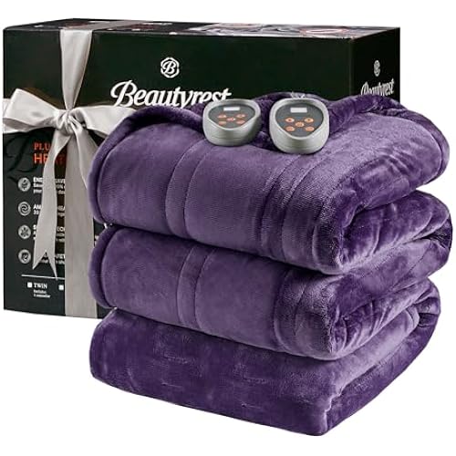 Beautyrest Reversible Heated Blanket, King Size Electric Blanket, Purple