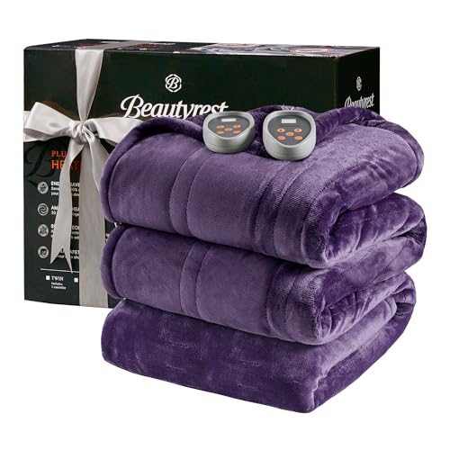 Beautyrest Heated Blanket, Electric Blanket, Soft, Warm, Reversible Plush - Sherpa Heating Blanket with 20 Heat Settings, 1-10 hrs Timer Auto Shut Off, Machine Washable, Queen (90 inx84 in), Purple by Beautyrest - Used condition - US$62.22
