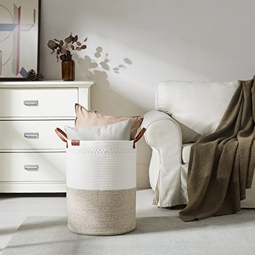 Techmilly Tall Laundry Basket, Large Woven Cotton Rope Dirty Clothes Hamper With Handle For Nursery, Bathroom, Bedroom - 72L #TOP1
