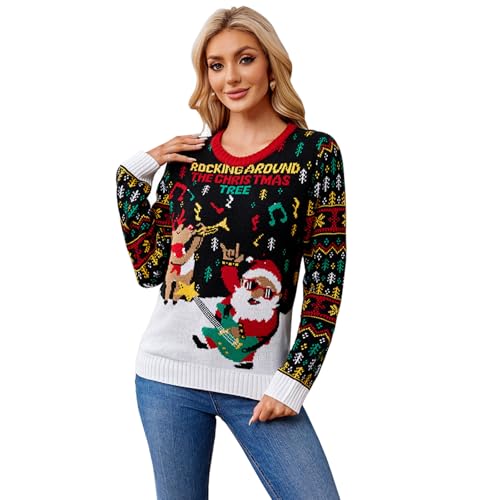 Fiamll Weihnachten Pullover Damen Rundhalsausschnitt Elch...