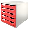 Leitz 52800025 ladenset postset, 5 laden, lichtgrijs/rood