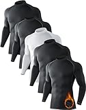 5 Pack Men's Thermal Turtle Mock Neck Shirts, Long Sleeve Compression Shirts Fleece Lined Undershirt Base Layer Tops XL