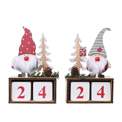 URMAGIC 2 Set Christmas Gnome Wooden Countdown Blocks,15cm Xmas Advent Calendar Blocks,Christmas Desktop Calendars with Xmas Tree/Pine Cone,Christmas Tabletop Decorations,Xmas Desktop Ornament