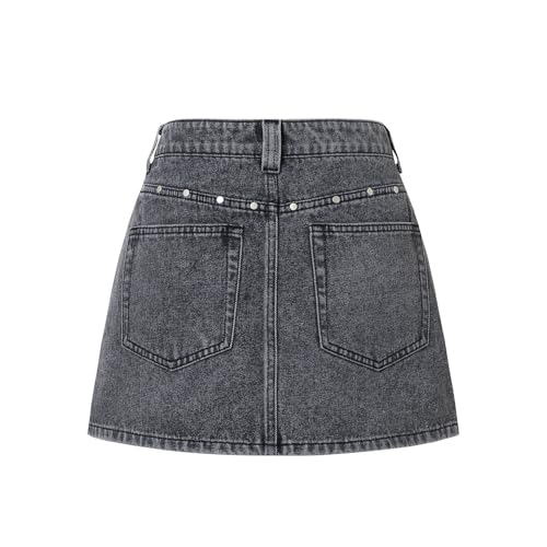 Women's Sparkly Rhinestone Zipper Front Denim Mini Skirt with Pockets2