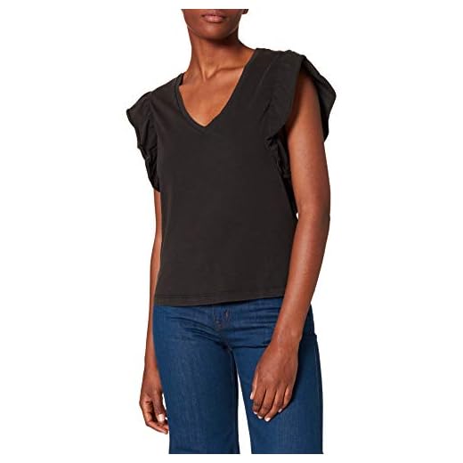Only Onllucilla Life S/S-Camiseta de Manga Corta con Cuello en V Top, Negro, L para Mujer